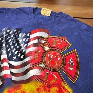 The Mountain Shirt VTG Firefighters America Blue Tie Dye USA Large Heroes‎ Y2K